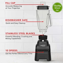 Brentwood® Select 5.3-Cup 500-Watt 10-Speed Countertop Blender with Pulse Button, Black, JBS-500BK