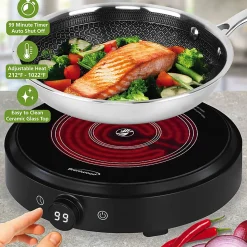 Brentwood® Select 1,300-Watt 10-In. Countertop Ceramic Glass Cooktop Surface with Single 8-In. Infrared Burner, Black, TS-383DBK