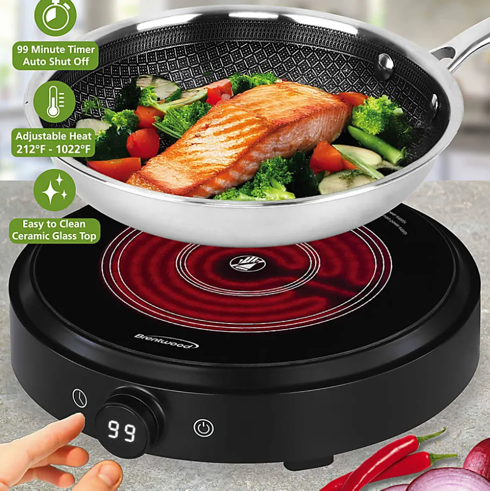 Brentwood® Select 1,300-Watt 10-In. Countertop Ceramic Glass Cooktop Surface with Single 8-In. Infrared Burner, Black, TS-383DBK