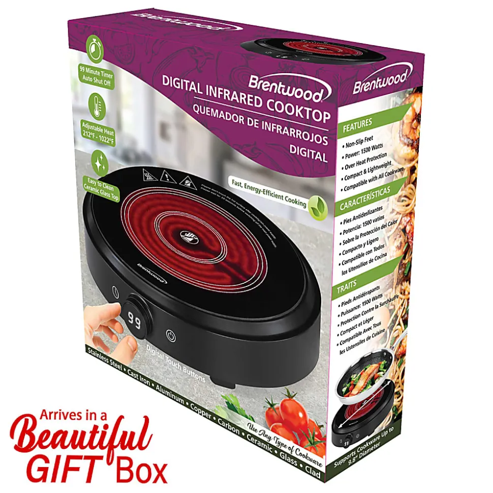 Brentwood® Select 1,300-Watt 10-In. Countertop Ceramic Glass Cooktop Surface with Single 8-In. Infrared Burner, Black, TS-383DBK