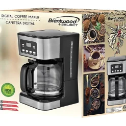 Brentwood TS-222BK 12-Cup Digital Coffee Maker, Black - Programmable - 800 W - 12 Cup(s) - Multi-serve - Timer - Black