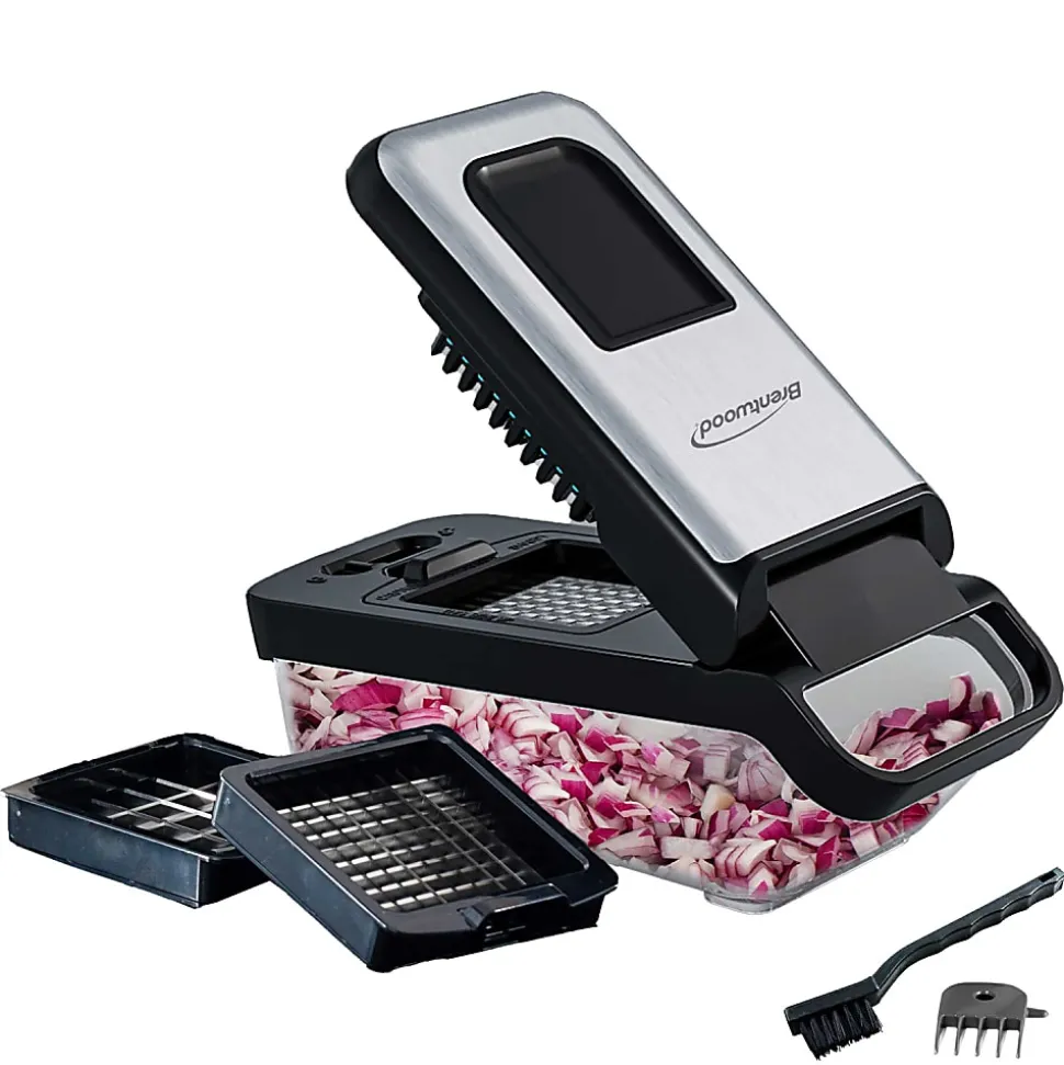 Brentwood® Vegetable Chopper with 3.6-Cup Storage Container & 2 Interchangeable Stainless Steel Blades, Black, KA-5024BKS
