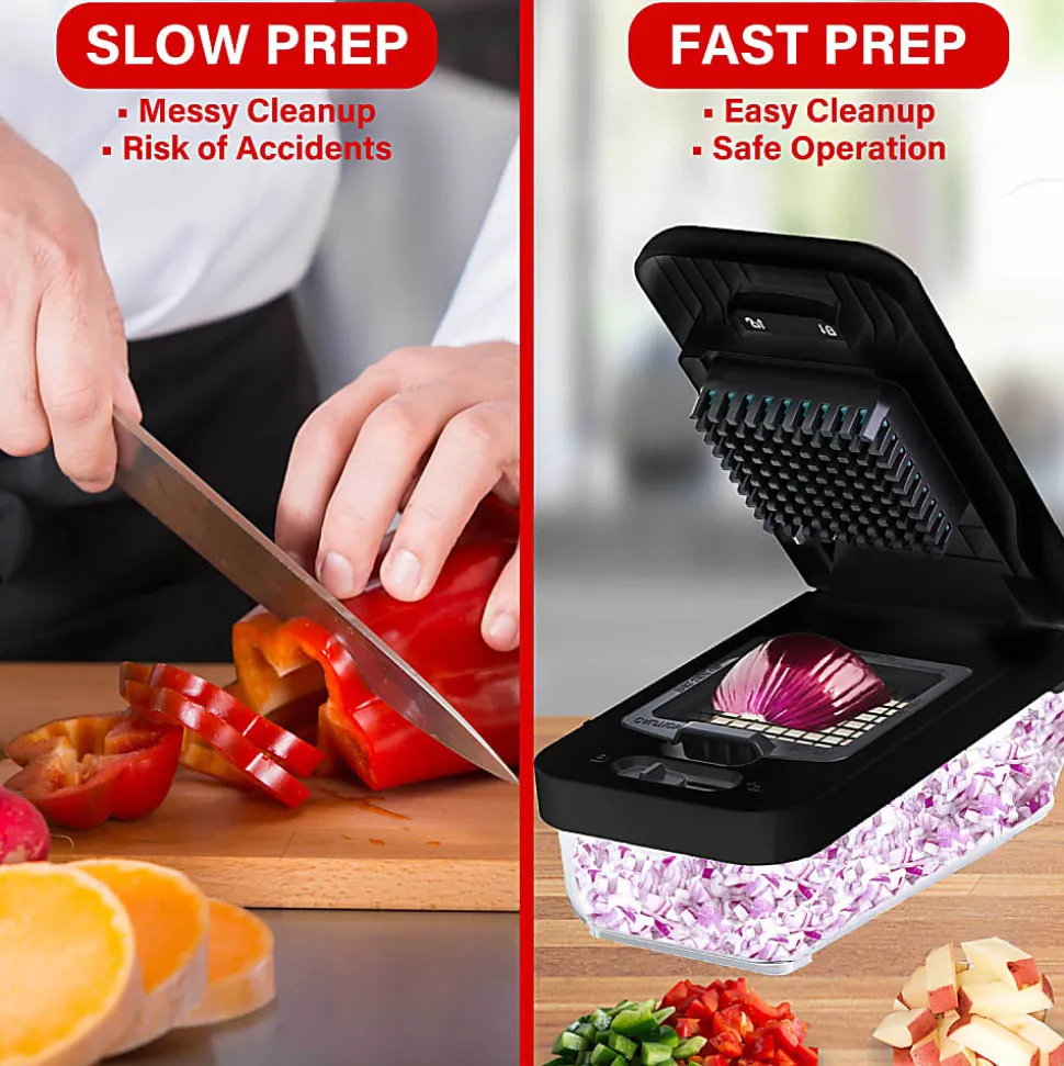 Brentwood® Vegetable Chopper with 3.6-Cup Storage Container & 2 Interchangeable Stainless Steel Blades, Black, KA-5024BKS