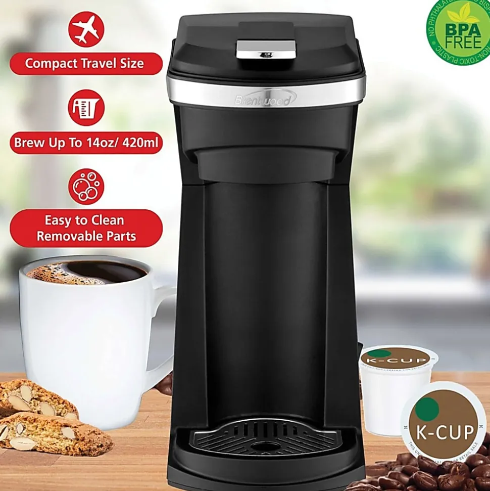 Brentwood 800-Watt 1.75-Cup Single-Serve Coffee Maker With Reusable Filter Basket For K-Cups And Ground Coffee, Black