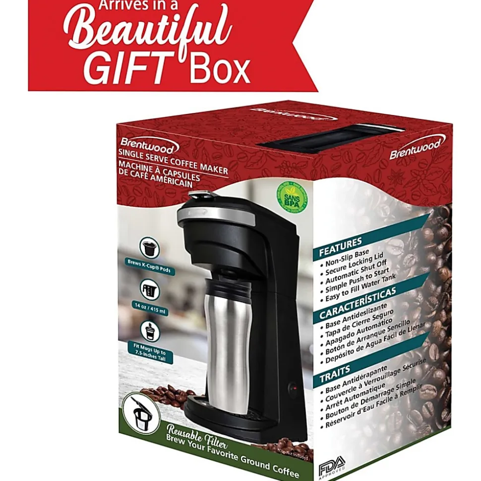 Brentwood 800-Watt 1.75-Cup Single-Serve Coffee Maker With Reusable Filter Basket For K-Cups And Ground Coffee, Black