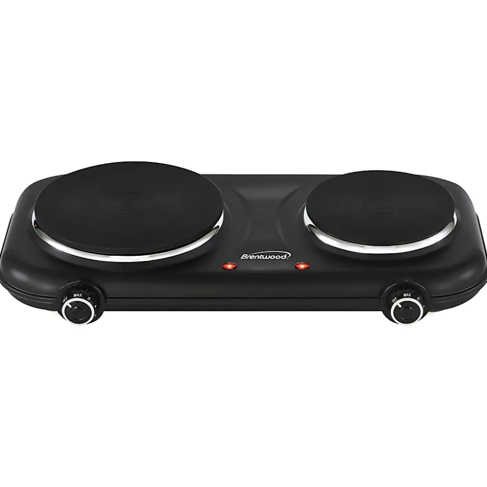 Brentwood® 1,100-Watt Double-Cast-Iron Countertop Electric Burner Hot Plate with Temperature Control & Power Indicator Light, Black, TS-332BK