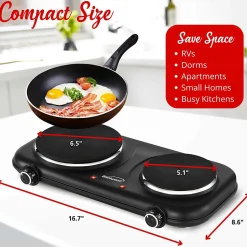 Brentwood® 1,100-Watt Double-Cast-Iron Countertop Electric Burner Hot Plate with Temperature Control & Power Indicator Light, Black, TS-332BK