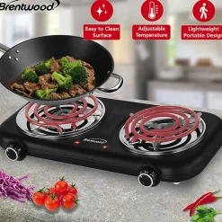 Brentwood® 1,100-Watt Double-Coiled Countertop Electric Burner with Temperature Control & Power Indicator Light, Black, TS-363BK