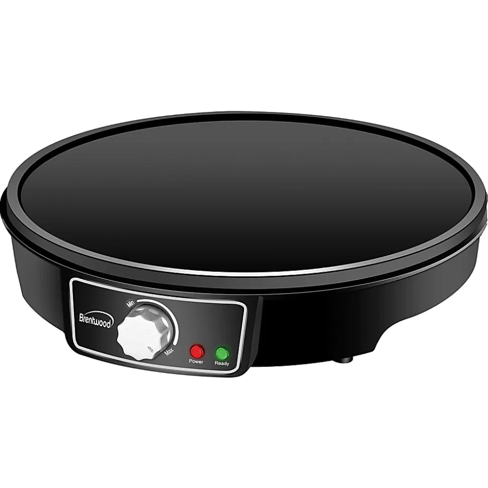 Brentwood® 1,000-Watt 12-In. Electric Nonstick Crepe Pancake Maker & Griddle with Spatula & Spreader, Black, TS-602BK