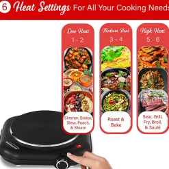 Brentwood® 1,100-Watt Single-Cast-Iron Countertop Electric Burner Hot Plate with Temperature Control & Power Indicator Light, Black, TS-331BK