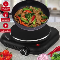 Brentwood® 1,100-Watt Single-Cast-Iron Countertop Electric Burner Hot Plate with Temperature Control & Power Indicator Light, Black, TS-331BK