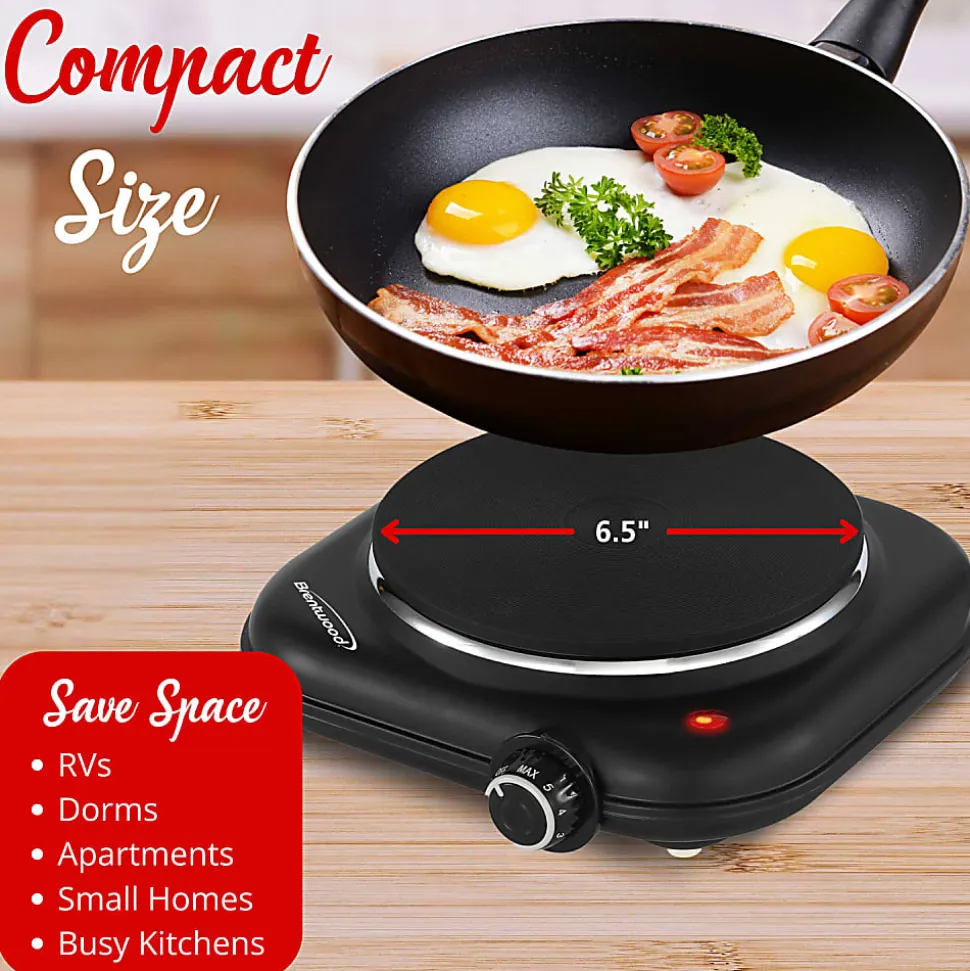 Brentwood® 1,100-Watt Single-Cast-Iron Countertop Electric Burner Hot Plate with Temperature Control & Power Indicator Light, Black, TS-331BK