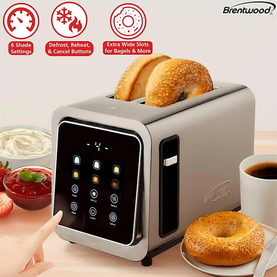 Brentwood® 1,100-Watt 2-Slice Touch-Screen Digital Toaster with Extra-Wide Slots, Stainless Steel, TS-228DS