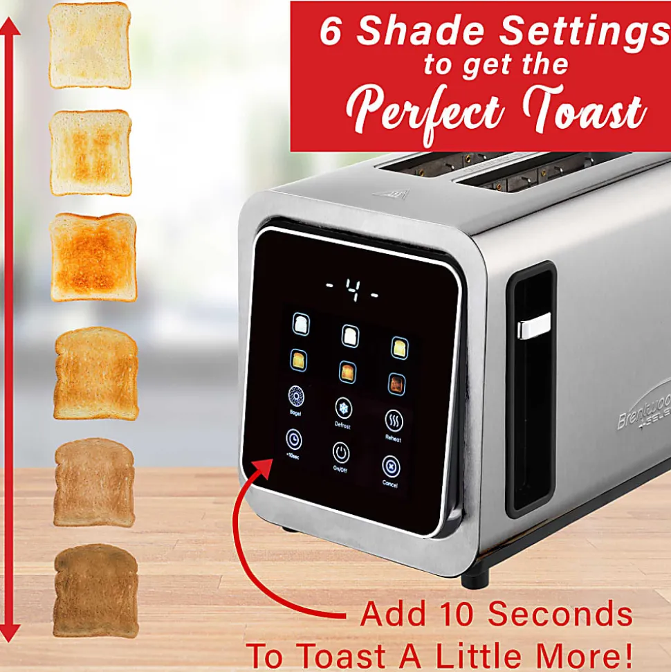 Brentwood® 1,100-Watt 2-Slice Touch-Screen Digital Toaster with Extra-Wide Slots, Stainless Steel, TS-228DS