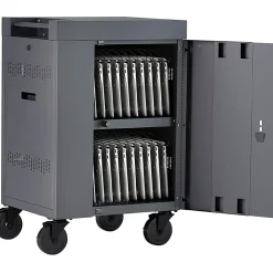 Bretford CUBE Cart Mini Charging Cart AC for 20 Devices, Charcoal Paint - 2 Shelf - Push Handle Handle - Steel - 24"x 21" Depth x 37.50" - Charcoal -