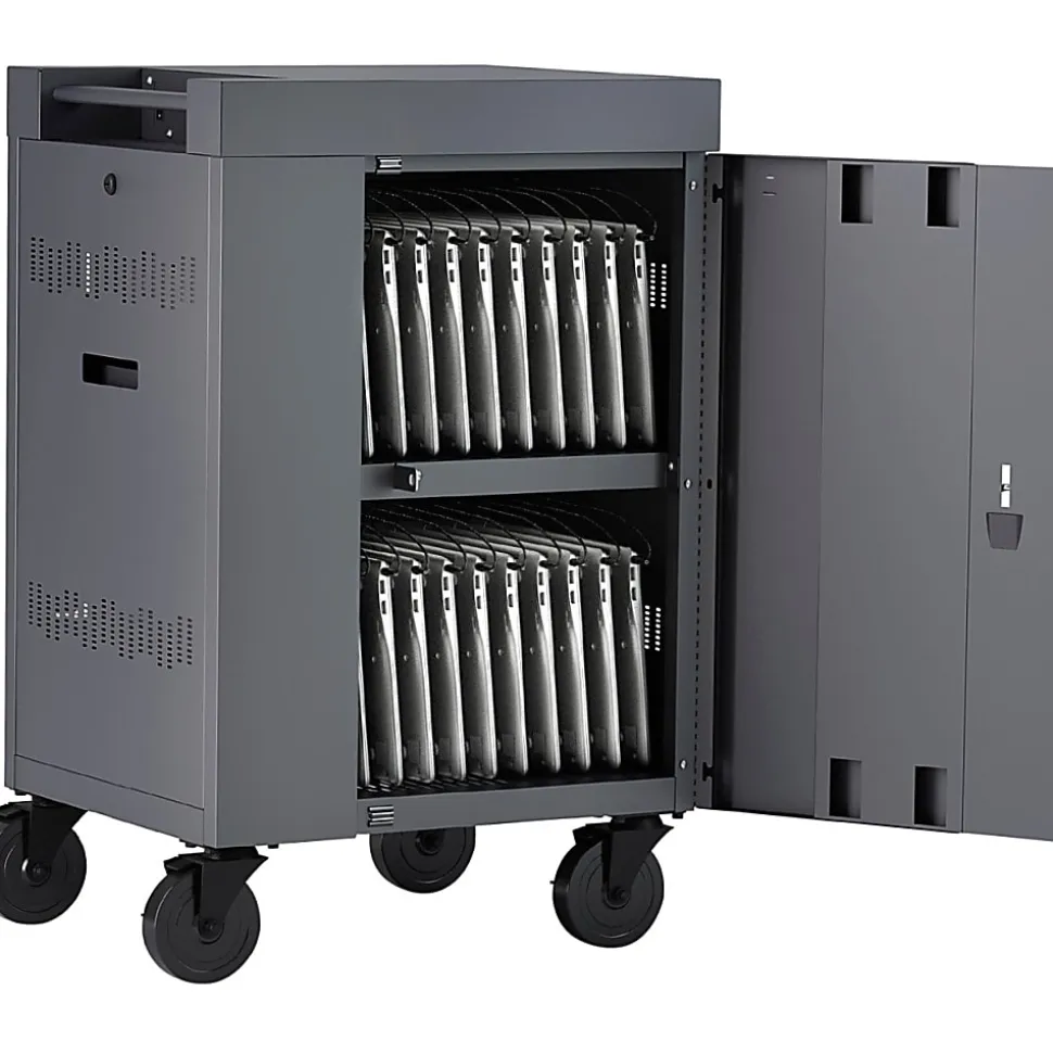 Bretford CUBE Cart Mini Charging Cart AC for 20 Devices, Charcoal Paint - 2 Shelf - Push Handle Handle - Steel - 24"x 21" Depth x 37.50" - Charcoal -