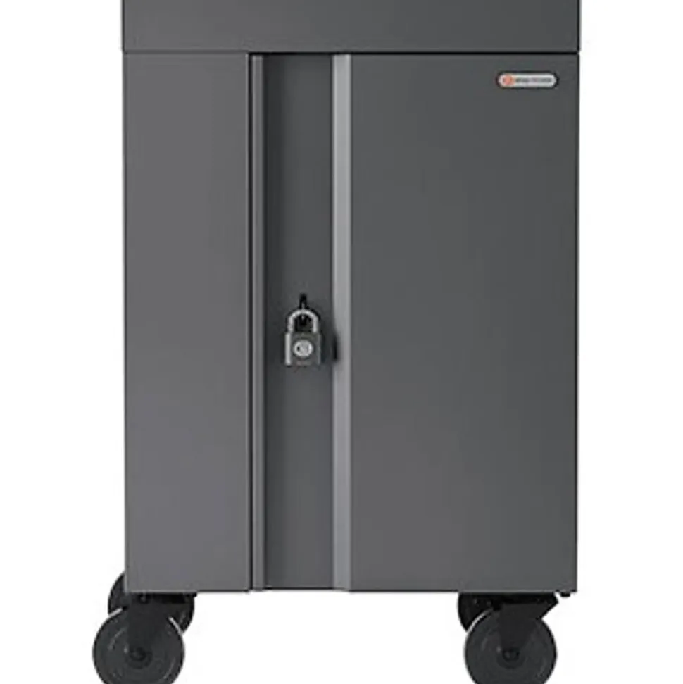 Bretford CUBE Cart Mini Charging Cart AC for 20 Devices, Charcoal Paint - 2 Shelf - Push Handle Handle - Steel - 24"x 21" Depth x 37.50" - Charcoal -