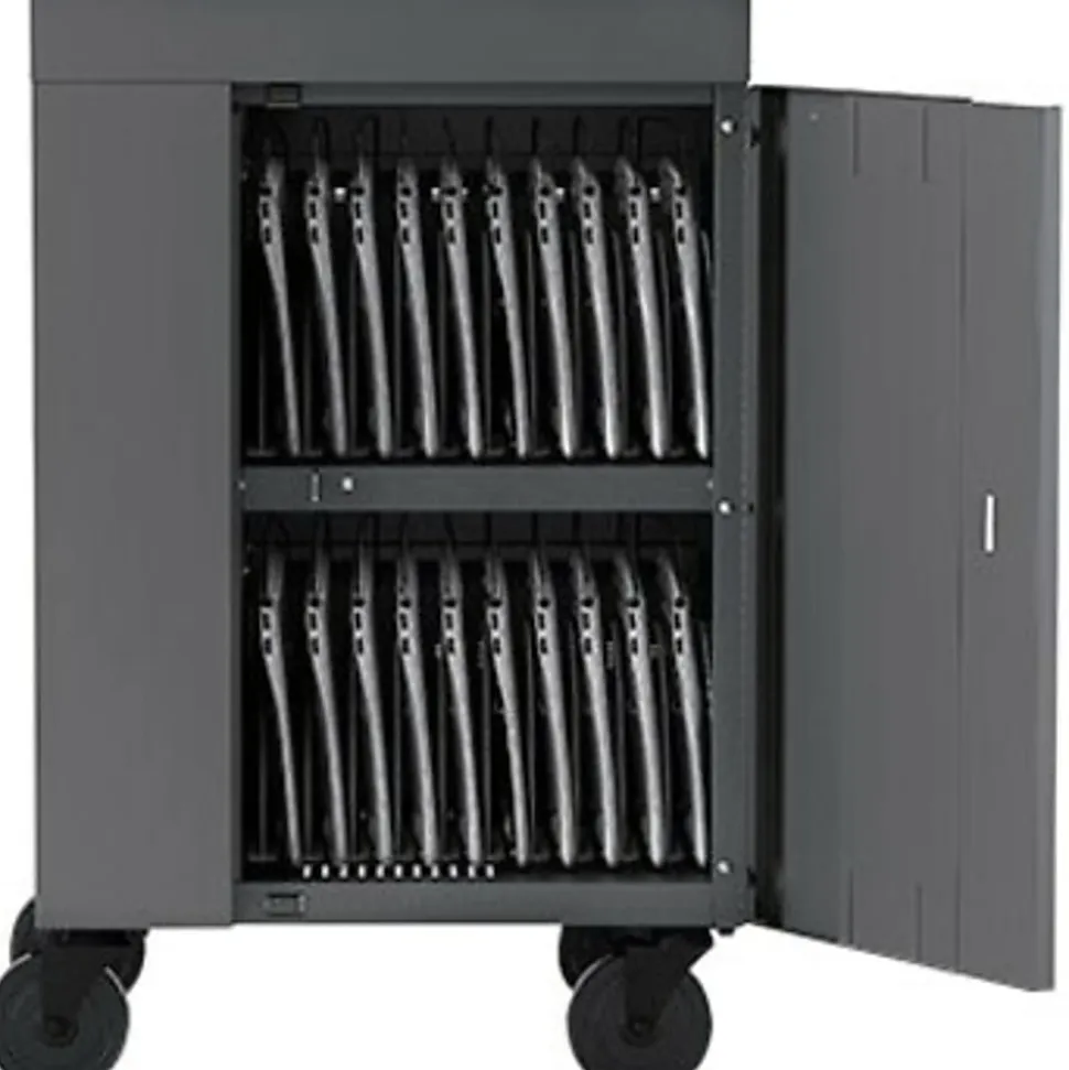 Bretford CUBE Cart Mini Charging Cart AC for 20 Devices, Charcoal Paint - 2 Shelf - Push Handle Handle - Steel - 24"x 21" Depth x 37.50" - Charcoal -