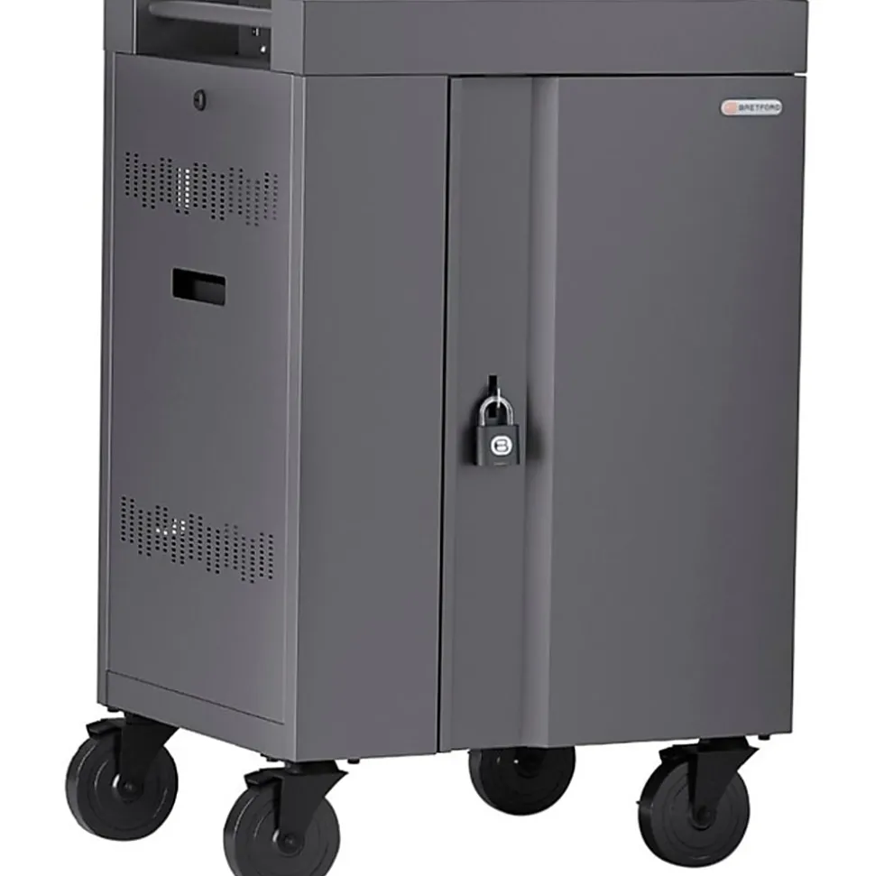 Bretford CUBE Cart Mini Charging Cart AC for 20 Devices, Charcoal Paint - 2 Shelf - Push Handle Handle - Steel - 24"x 21" Depth x 37.50" - Charcoal -