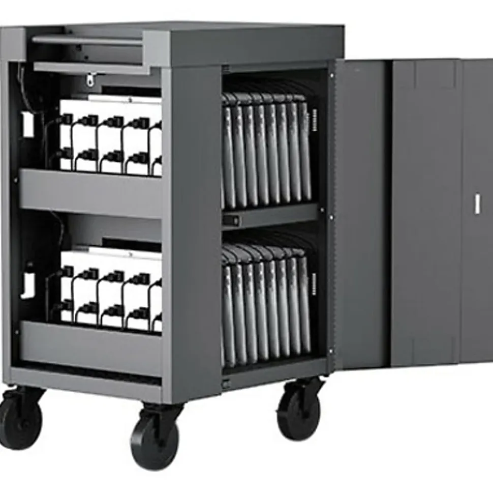 Bretford CUBE Cart Mini Charging Cart AC for 20 Devices, Charcoal Paint - 2 Shelf - Push Handle Handle - Steel - 24"x 21" Depth x 37.50" - Charcoal -