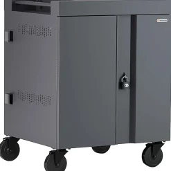 Bretford CUBE Cart, 2 Shelf, 4 Casters, Steel, 30"W x 26.50"D x 37.50"H, Charcoal, For 32 Devices