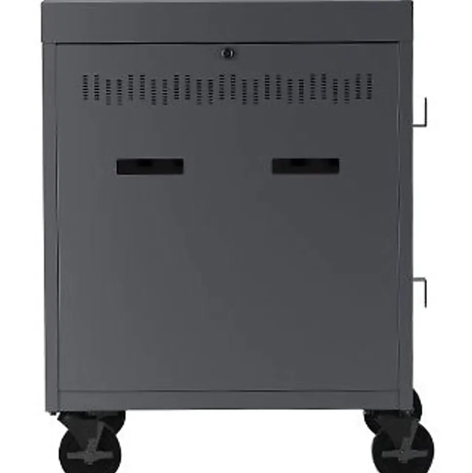 Bretford CUBE Cart, 2 Shelf, 4 Casters, Steel, 30"W x 26.50"D x 37.50"H, Charcoal, For 32 Devices