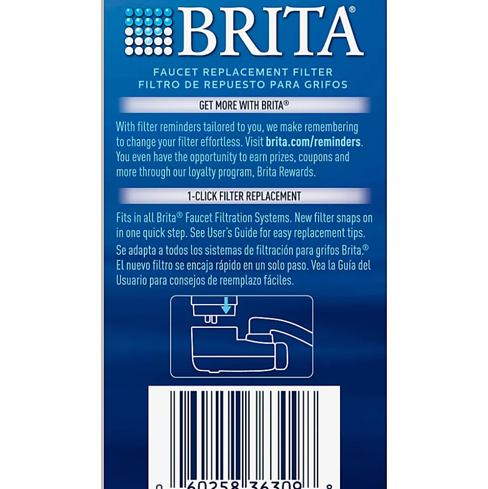 Brita On Tap Water Filtration System Replacement Filters For Faucets - 100 gal Filter Life - Blue, White - 1 Each