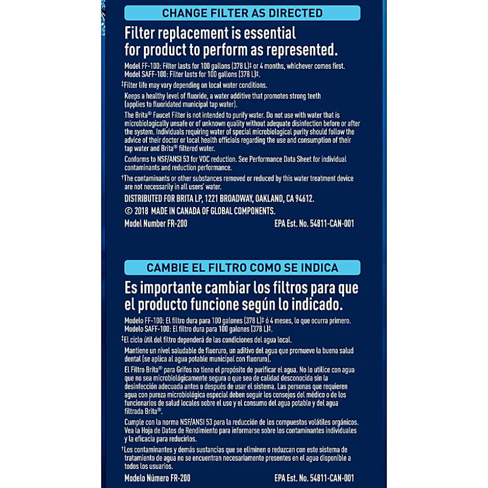 Brita On Tap Water Filtration System Replacement Filters For Faucets - 100 gal Filter Life - Blue, White - 1 Each