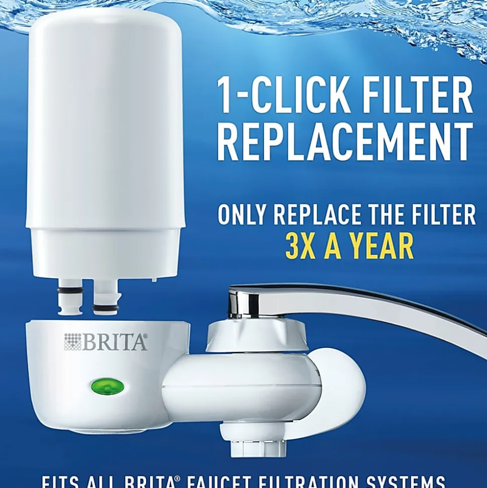 Brita On Tap Water Filtration System Replacement Filters For Faucets - 100 gal Filter Life - Blue, White - 1 Each