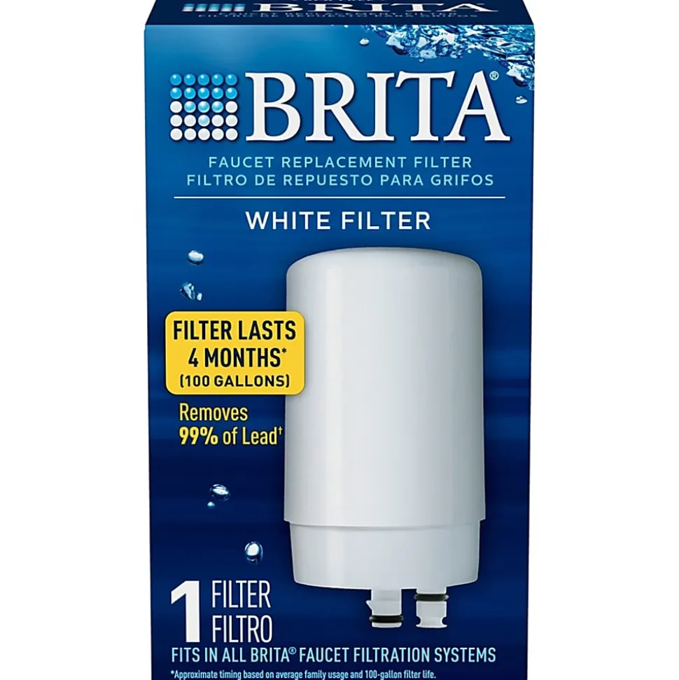 Brita On Tap Water Filtration System Replacement Filters For Faucets - 100 gal Filter Life - Blue, White - 1 Each