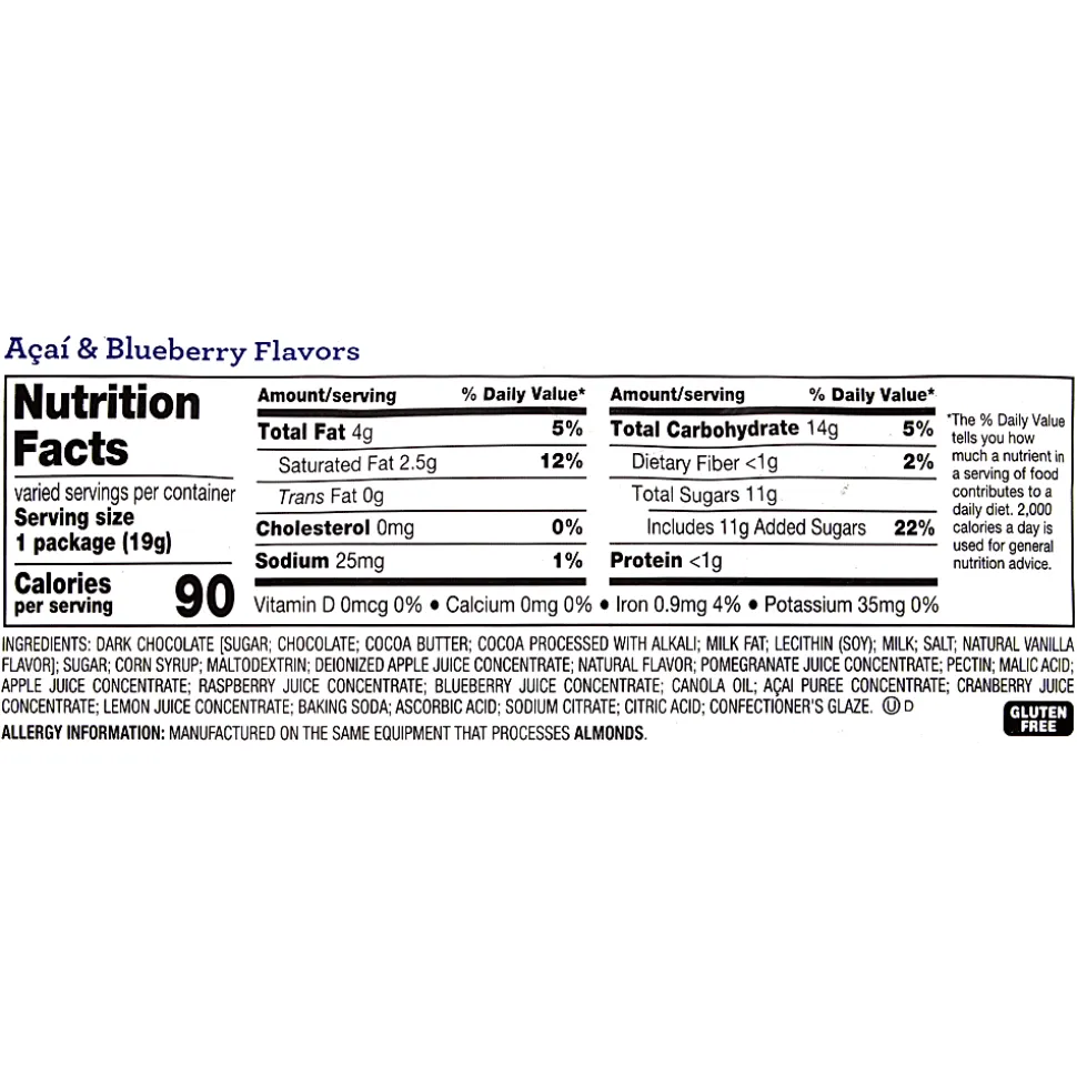 Brookside Fruit & Dark Chocolate Packs, Acai And Blueberry/Pomegranate, 0.7 Oz, Bag Of 30 Packs