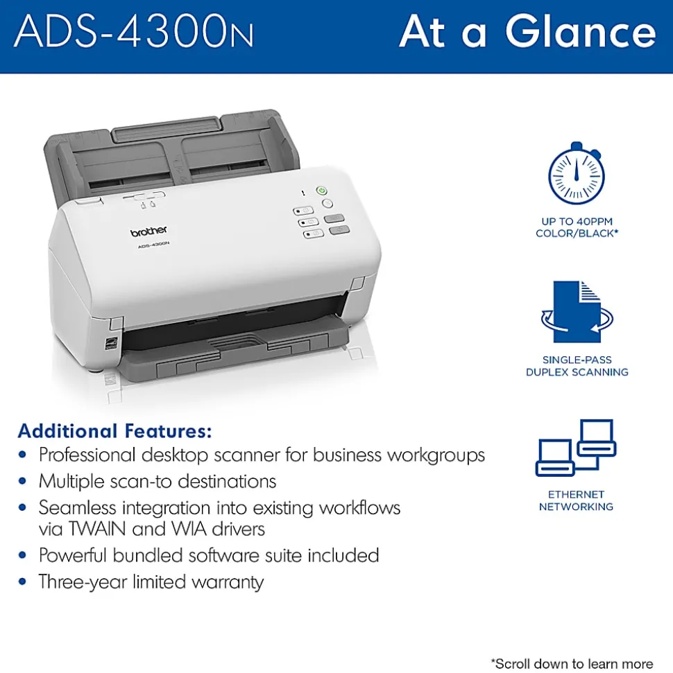 Brother ADS-4300N Professional Desktop Scanner