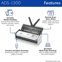 Brother Compact Desktop Scanner, ADS-1300