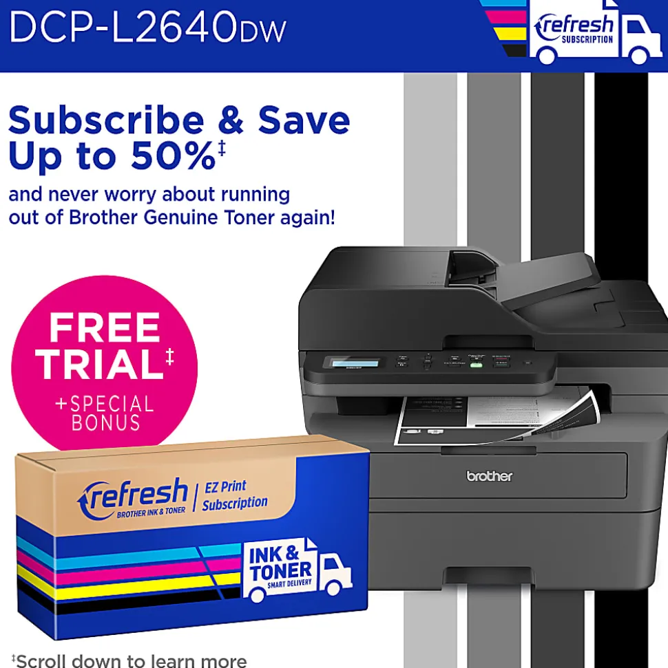 Brother DCP-L2640DW Wireless Compact Monochrome Multi-Function Laser Printer, Refresh EZ Print Eligibility