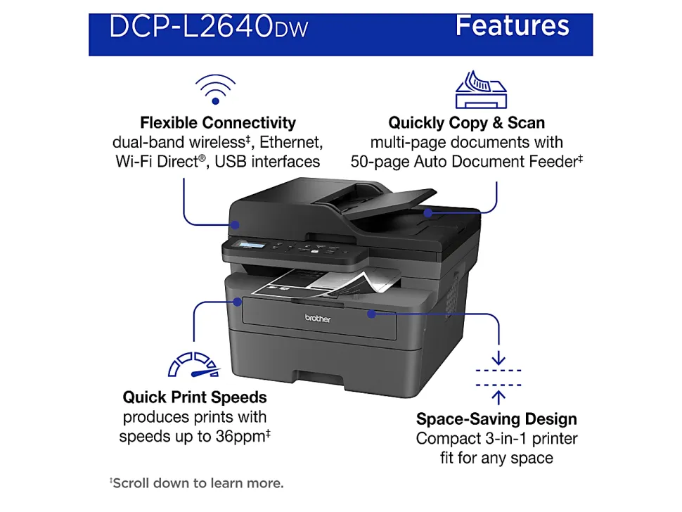 Brother DCP-L2640DW Wireless Compact Monochrome Multi-Function Laser Printer, Refresh EZ Print Eligibility