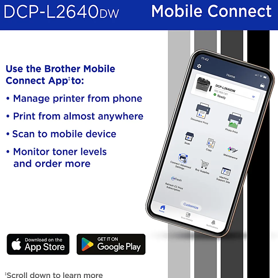 Brother DCP-L2640DW Wireless Compact Monochrome Multi-Function Laser Printer, Refresh EZ Print Eligibility