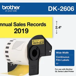 Brother DK-2606 Black-On-Yellow Tape, Continuous-Feed Film Roll, 2.5" x 50'