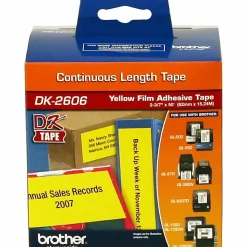 Brother DK-2606 Black-On-Yellow Tape, Continuous-Feed Film Roll, 2.5" x 50'