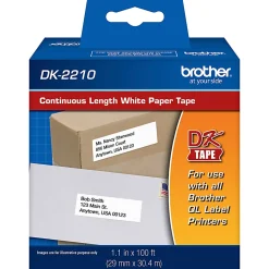 Brother DK2210 Continuous-Length Paper Tape, 1 1/7" x 100', White