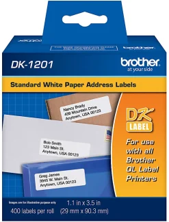 Brother DK-1201 Standard Address Labels, DK1201, 3 1/2" x 1 1/2", White, Pack Of 400