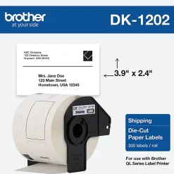 Brother DK-1202 White Die-Cut Labels, DK1202, 2.4" x 3.9", Pack Of 300