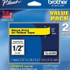 Brother Genuine P-Touch, TZe-6312Pk Laminated Label Tape, ½” (12mm) x 26.2" (8M), Black on Yellow, Pack Of 2-Pack