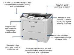 Brother HL HL-L6310DW Desktop Wireless Laser Printer - Monochrome - 52 ppm Mono - 1200x 1200 dpi Print - HLL6310DW