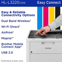 Brother HL-L3220CDW Wireless Compact Digital Color Printer, Laser Quality Output, Refresh EZ Print Eligibility