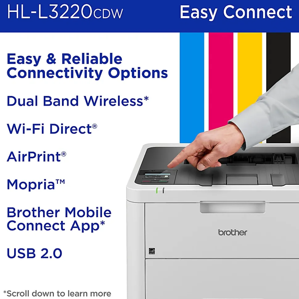 Brother HL-L3220CDW Wireless Compact Digital Color Printer, Laser Quality Output, Refresh EZ Print Eligibility