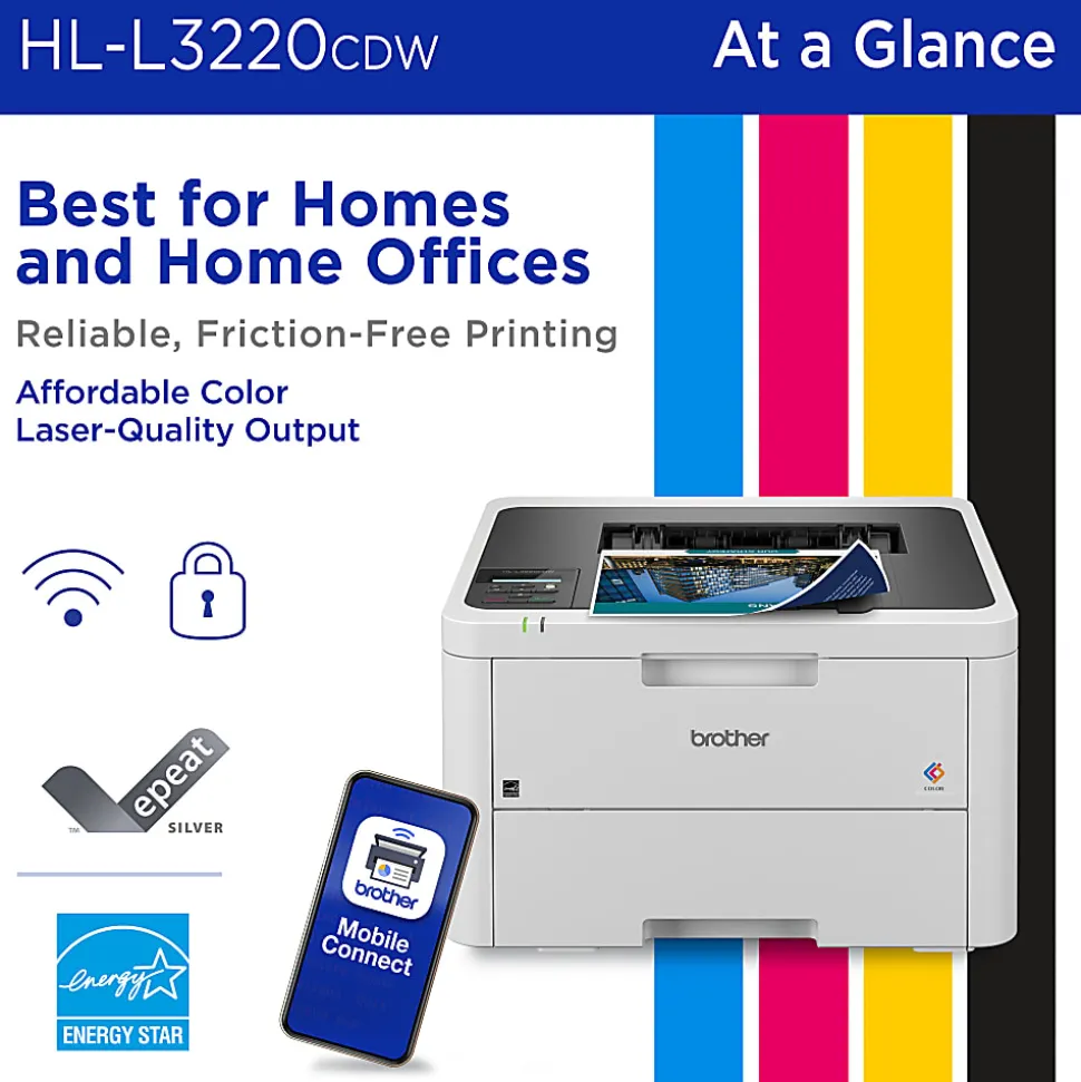 Brother HL-L3220CDW Wireless Compact Digital Color Printer, Laser Quality Output, Refresh EZ Print Eligibility