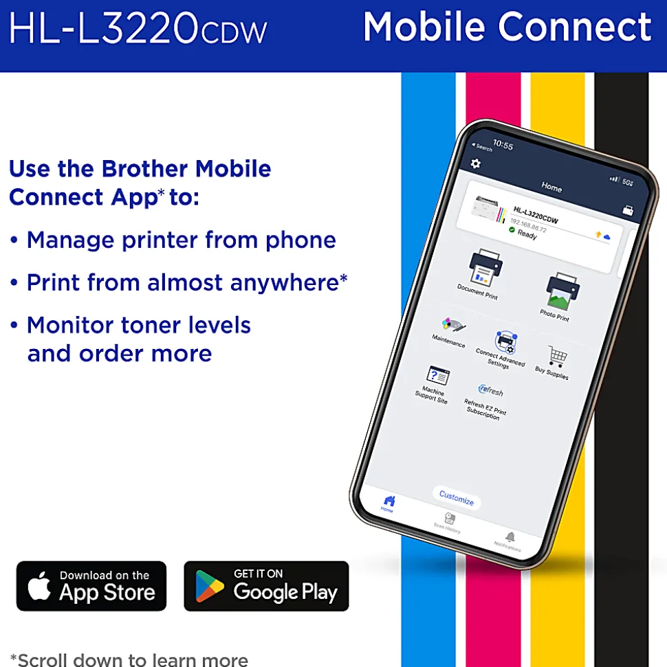 Brother HL-L3220CDW Wireless Compact Digital Color Printer, Laser Quality Output, Refresh EZ Print Eligibility