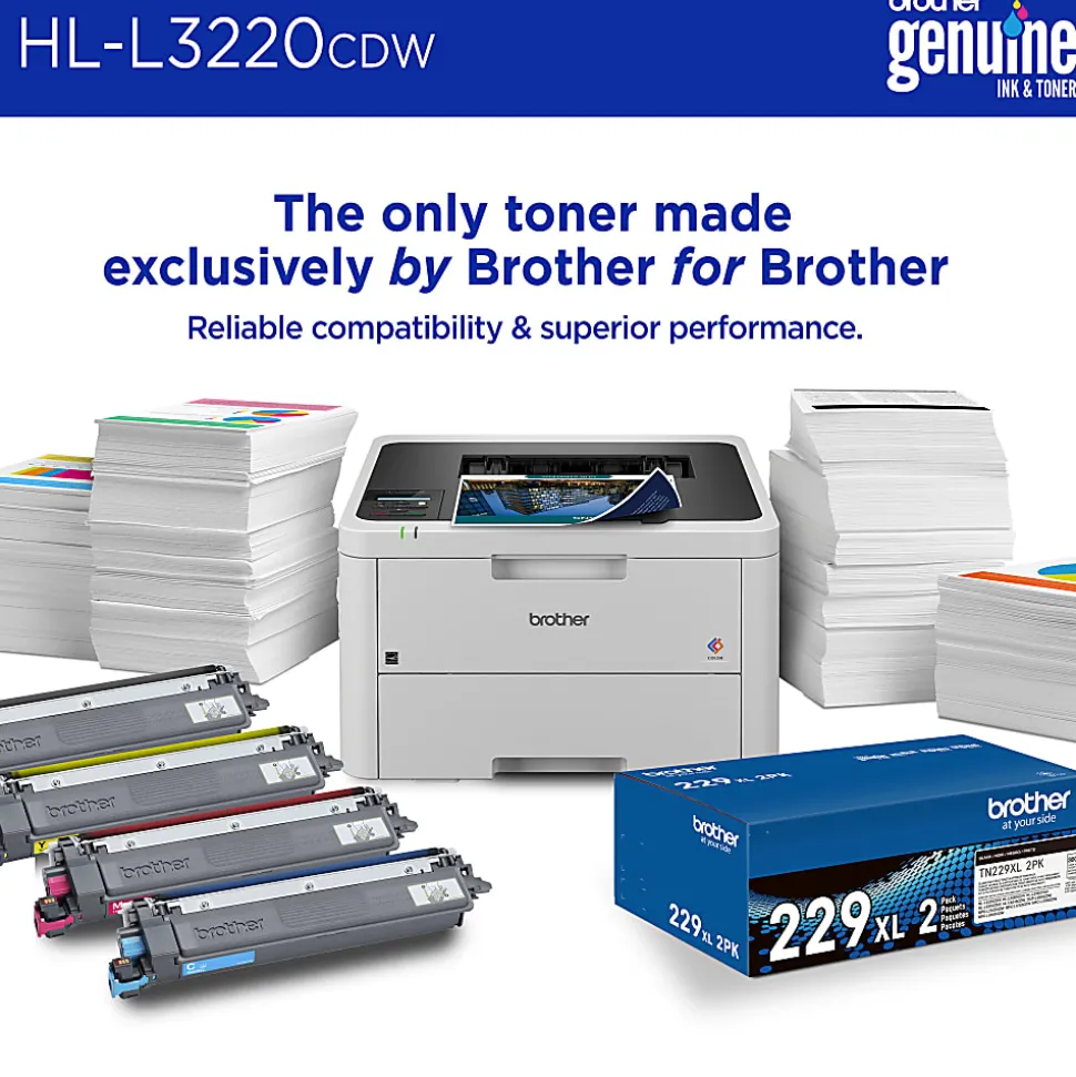 Brother HL-L3220CDW Wireless Compact Digital Color Printer, Laser Quality Output, Refresh EZ Print Eligibility
