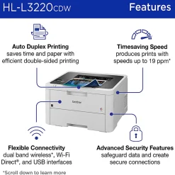 Brother HL-L3220CDW Wireless Compact Digital Color Printer, Laser Quality Output, Refresh EZ Print Eligibility