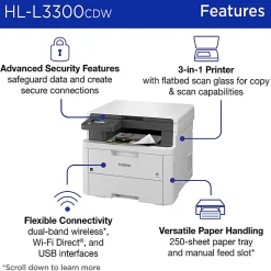 Brother HL-L3300CDW Wireless Digital Multi-Function Laser Color Printer With Refresh EZ Print Eligibility